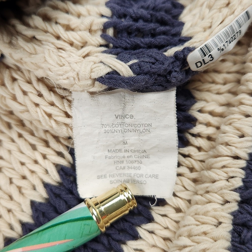 Vince Striped V Neck Sweater M Navy Cream Chunky Knit Nautical Quiet Luxury - Picture 6 of 13